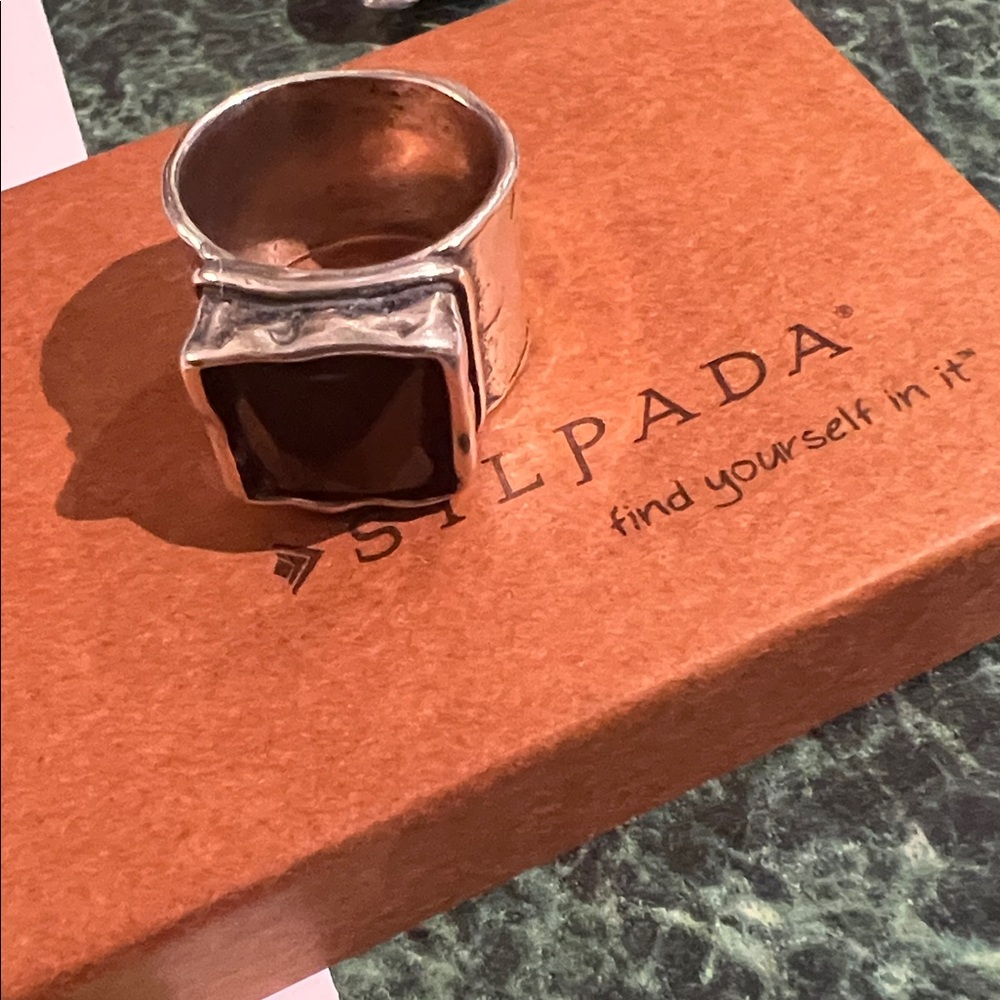 Silpada Sterling Silver Faceted Smoky Quartz Wide Band Ring R1453 Size 7.